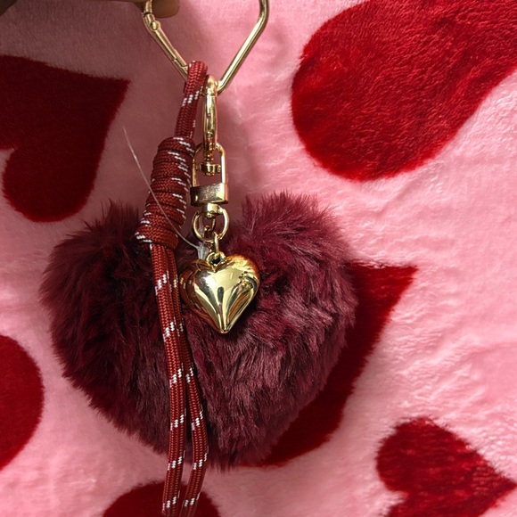 Accessories - Plush Heart Keychain with Gold Accent